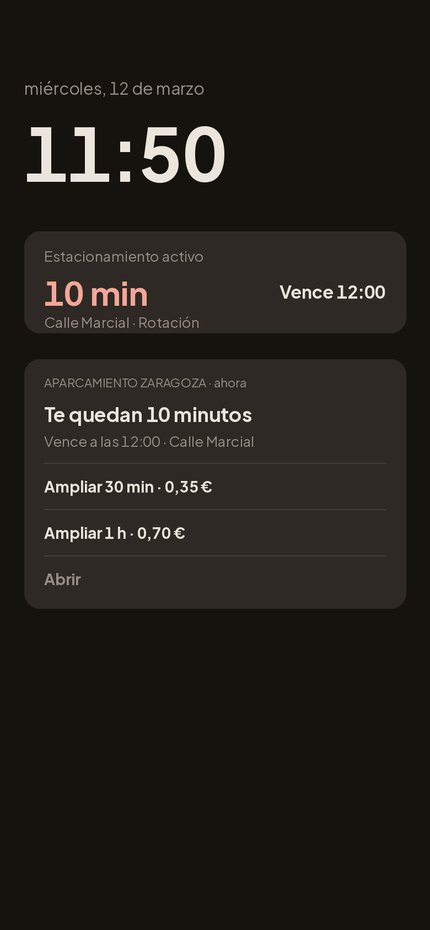 Pantalla de bloqueo con el widget y el aviso accionable